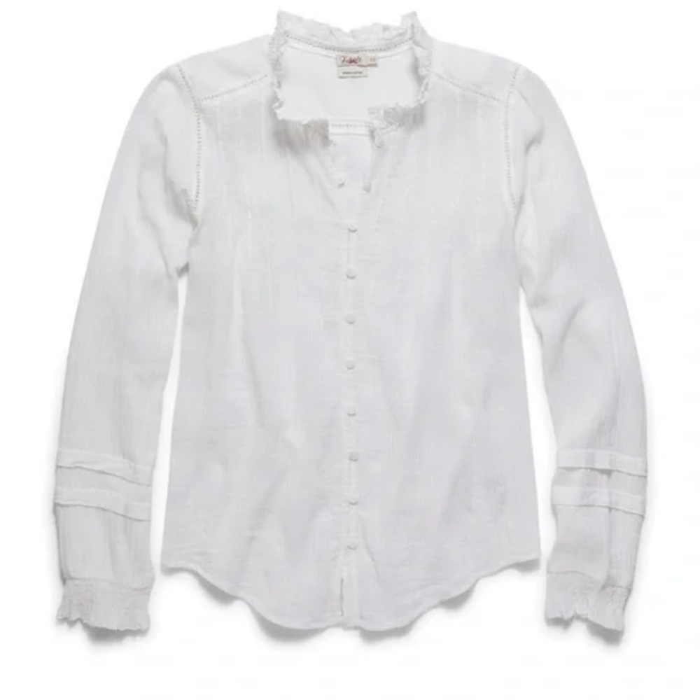 Faherty Willa Organic Cotton Ruffled Pintucked White Ivory Blouse - Picture 1 of 7